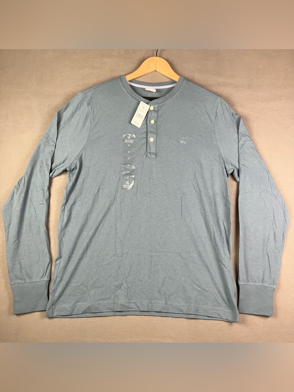Brooks Brothers Men's Size M Long Sleeve Henley Shirt Blue With Logo NWT! New wi